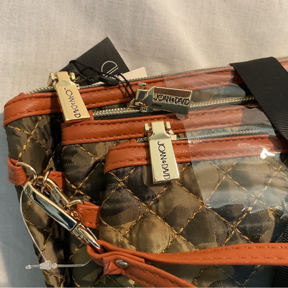 Joan & David Quilted (3)pc Travel Bags or Gift Set - Camo Olive and Tan. #1
